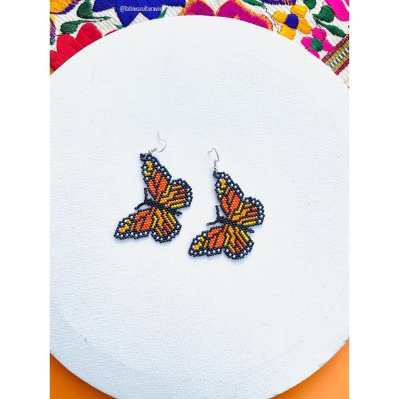 Mexican Earrings Huichol Earrings Floral Mexican Earrings, Boho Floral Earrings, - Picture 1 of 7